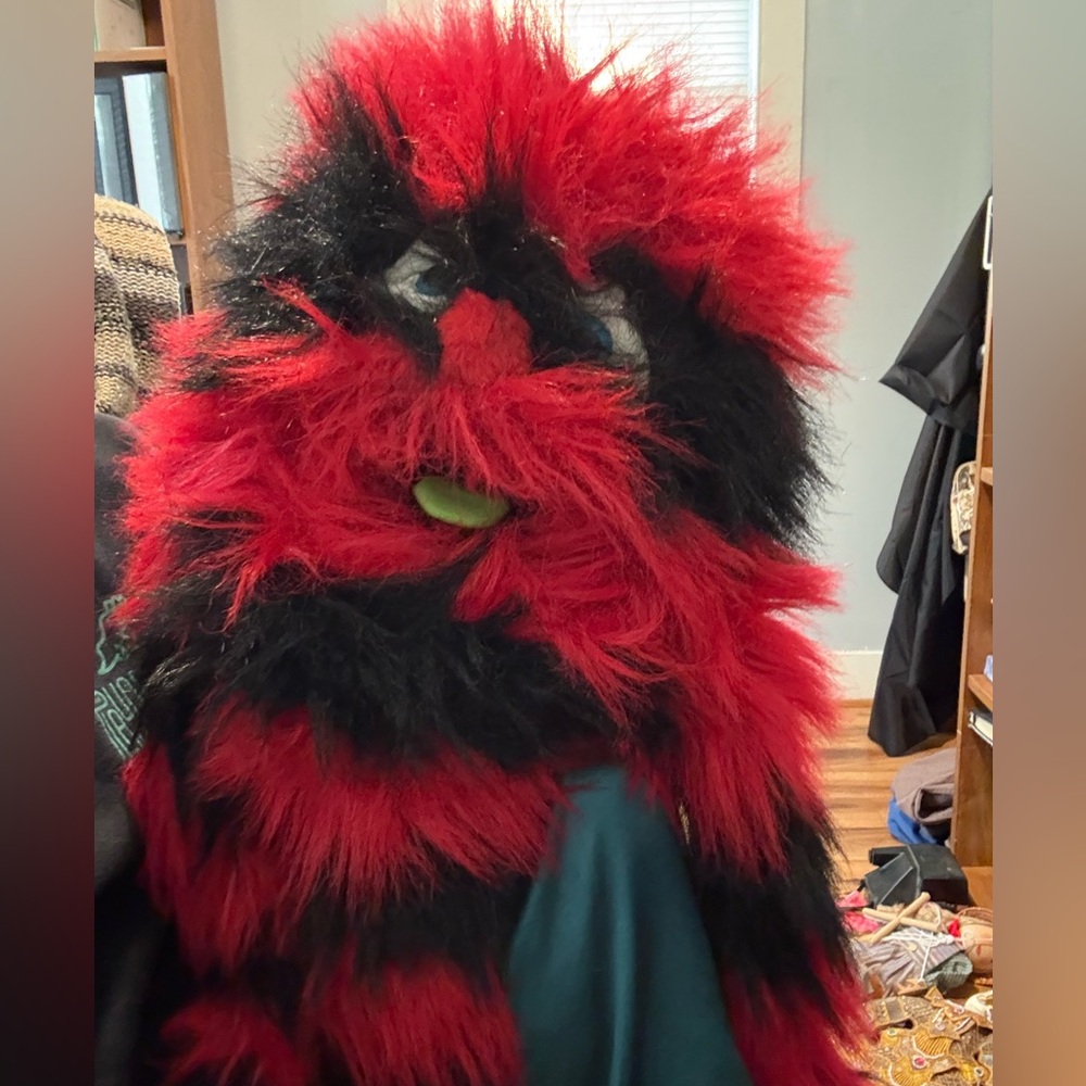 Furry Red and Black Monster Puppet